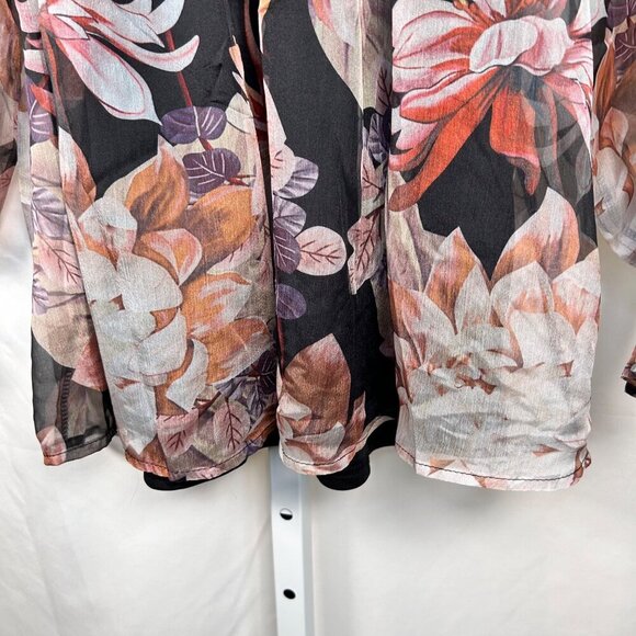 2/$30 Entro Size Small Long Puff Sleeve Chiffon Top Blouse Floral Boho - Picture 6 of 9